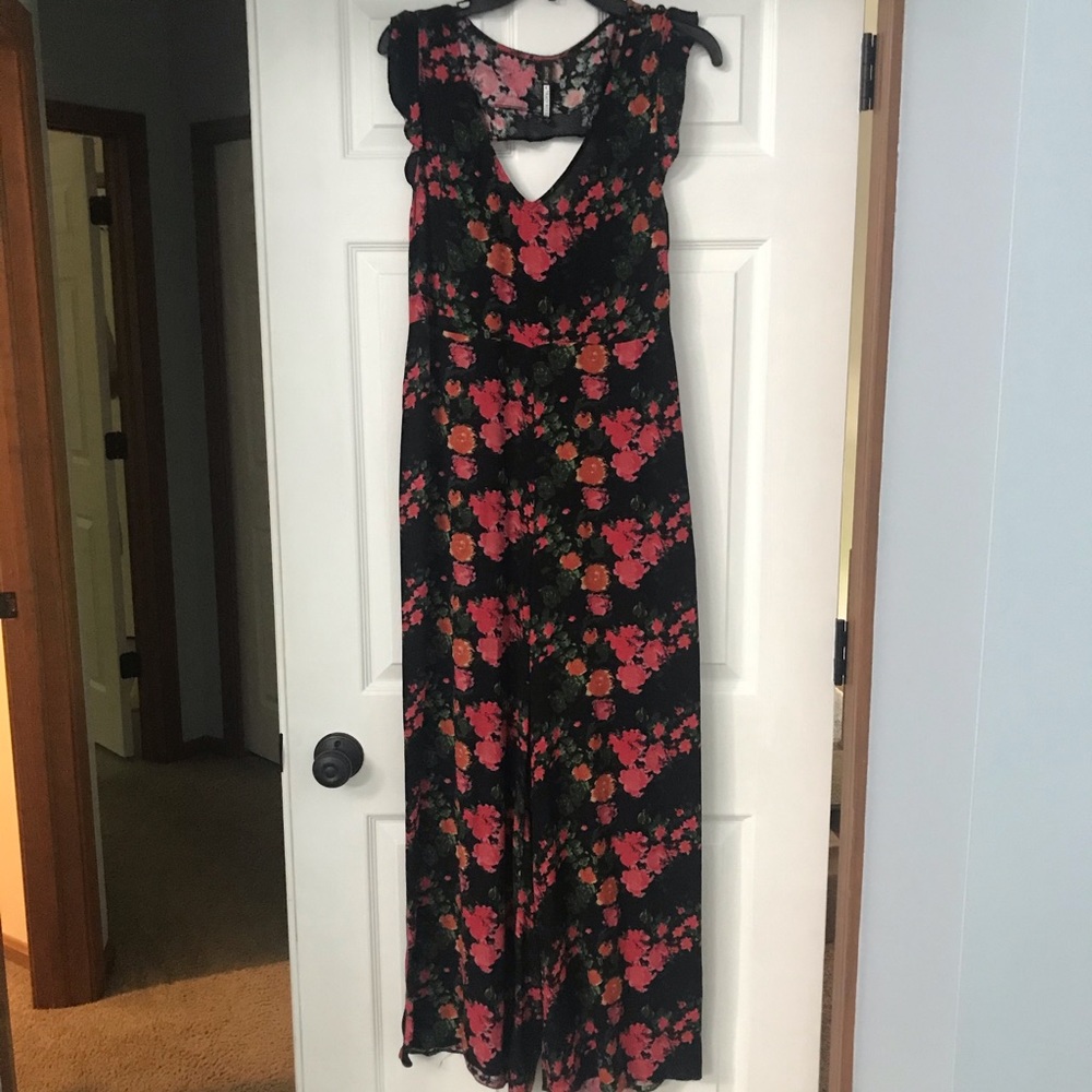 Anthropologie Black and Floral Jumpsuit Medium